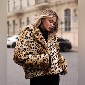 FREE PEOPLE Faux Fur Animal Print Jacket